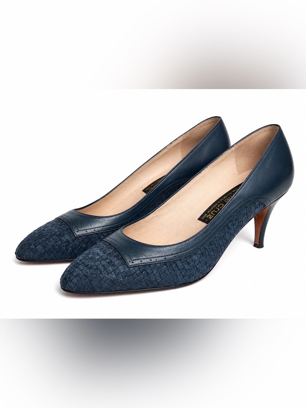 Annie Cruz Vintage Woven Leather Pumps Handmade Blue Heels Size 10 Est